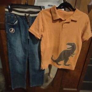 Gymboree Vintage 2pc Dinosaur Polo & Jeans 10